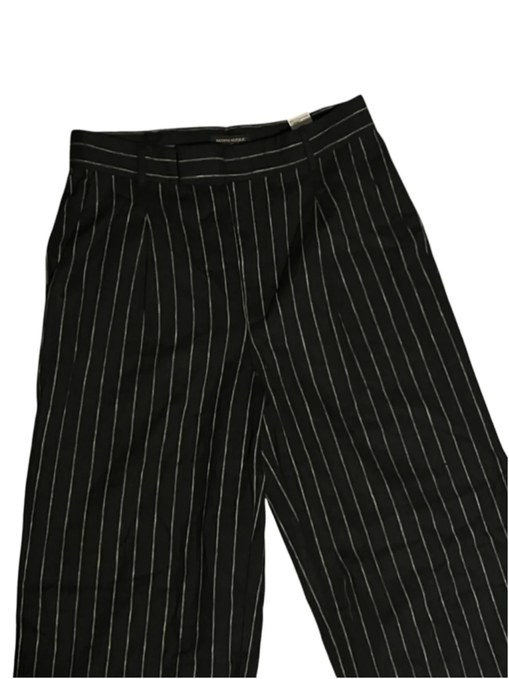 Banana Republic Black White Pinstripe Wide Leg Linen Blend Pants Size 12